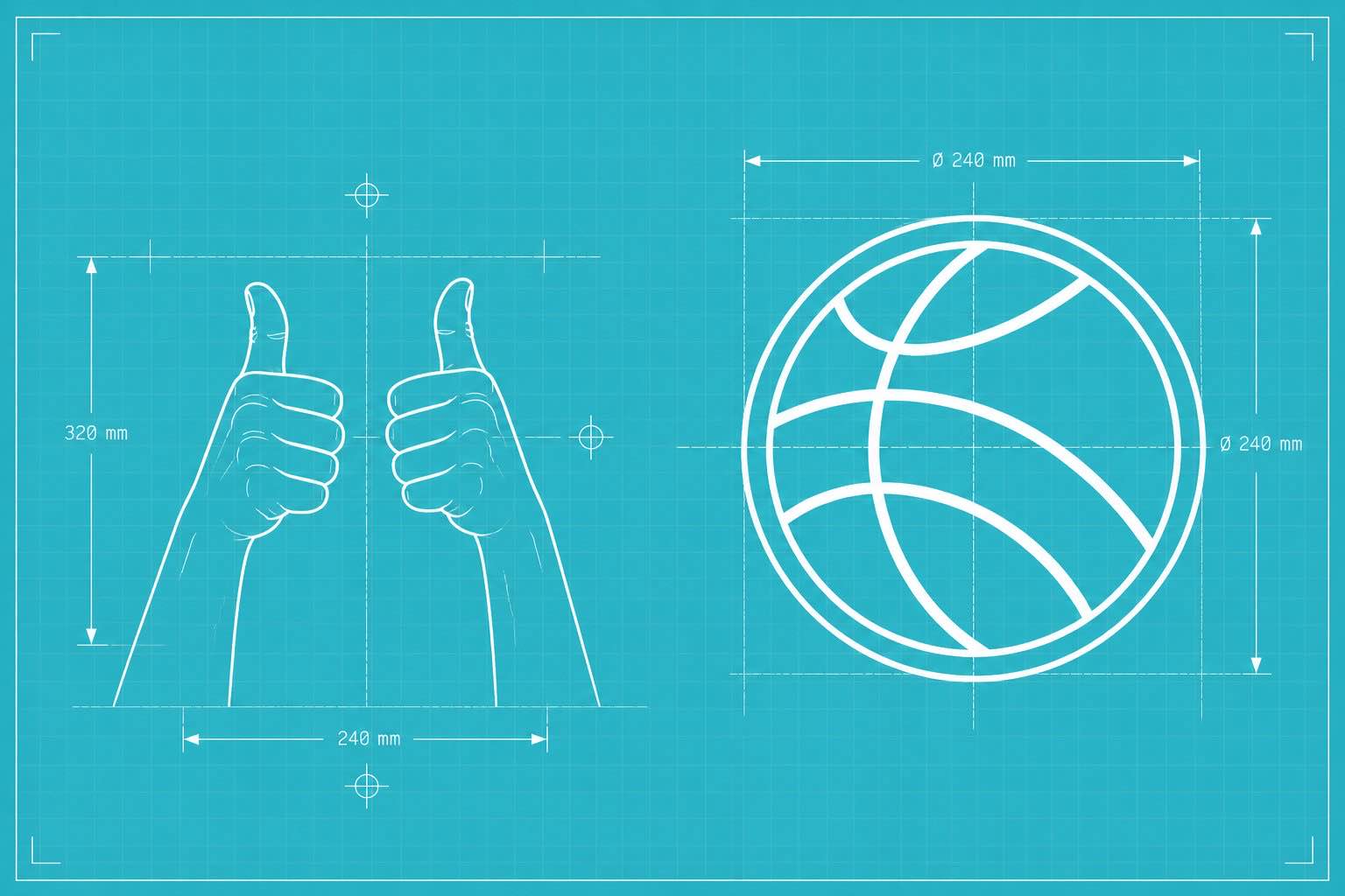 Desenho técnico de bola de basquete